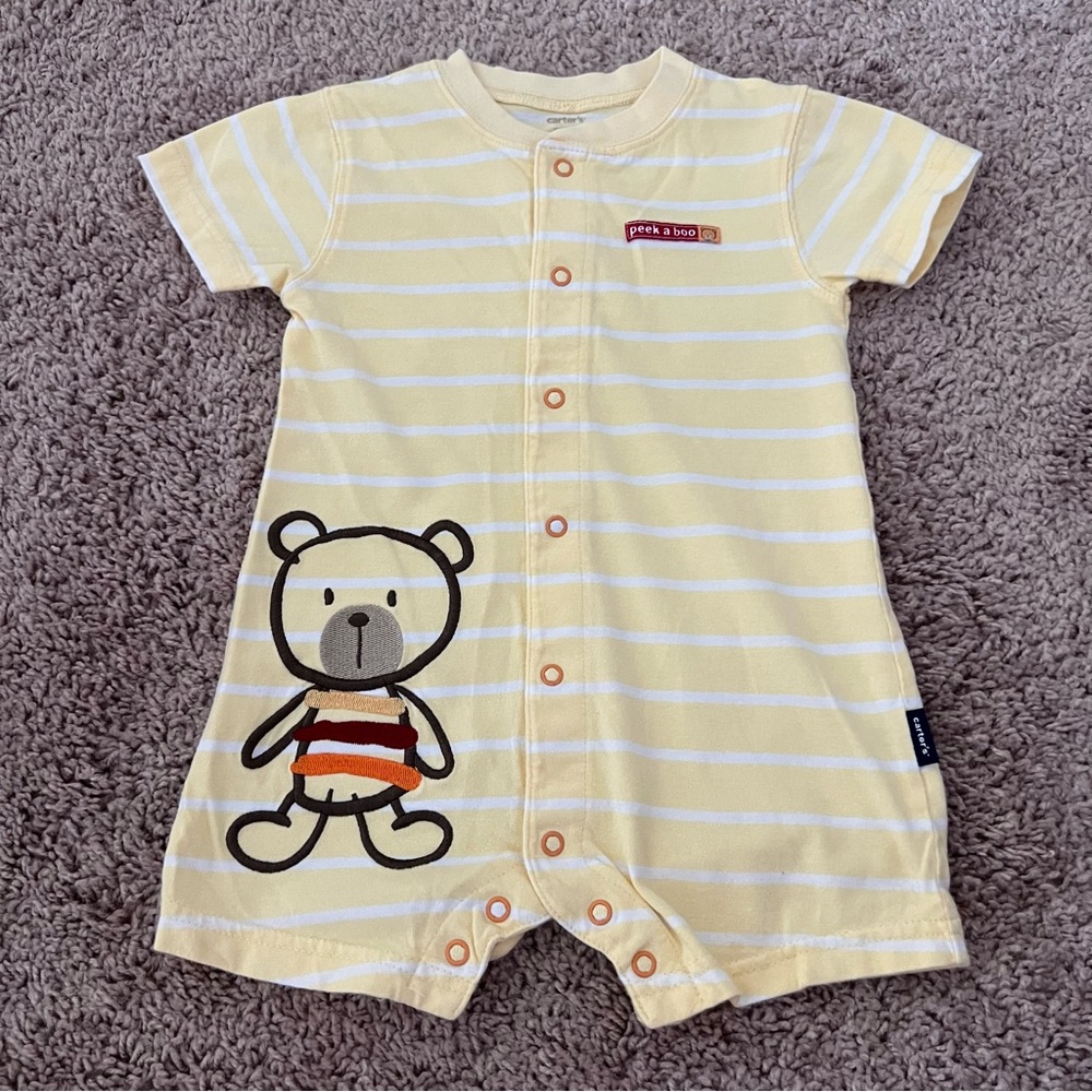 Carter’s Yellow Striped Kids One Piece Romper with Bear Design  12 months Y2K